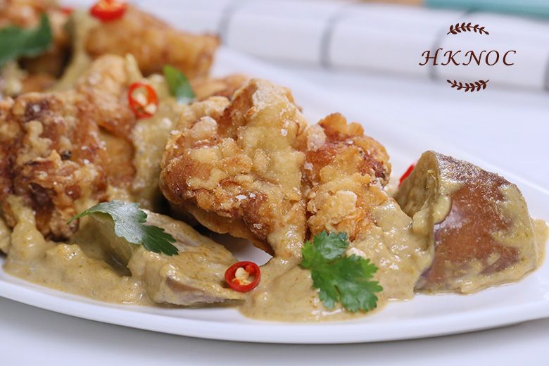 家常菜:大蝦柚子沙律+自家製青咖哩配香酥炸雞+芒果糯米飯