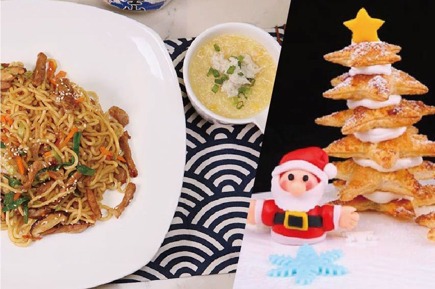 全日制E班:(蟹肉粟米羹+肉絲香菇炒拉麵+聖誕樹造型奶油酥皮配翻糖皮聖誕老人裝飾)