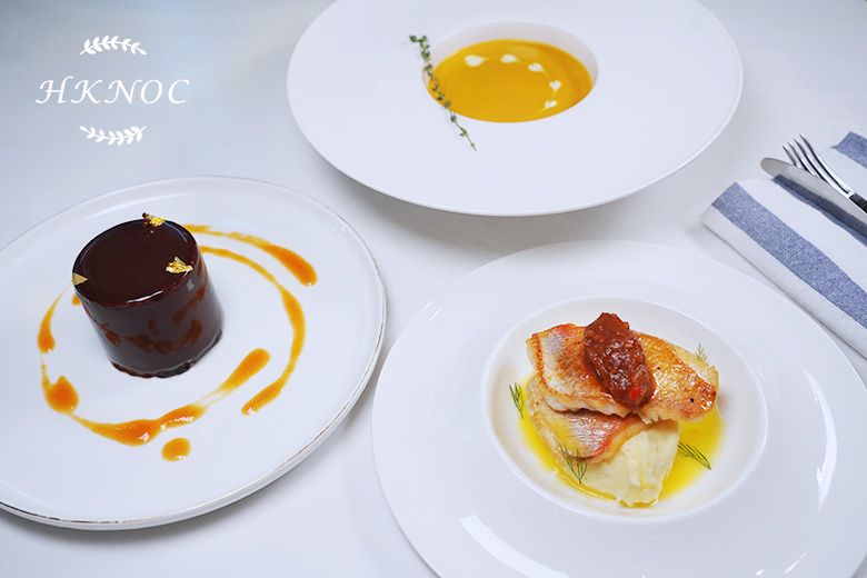 全日制C班 法餐:(法式南瓜濃湯+脆皮香煎鯛魚番茄甜酸醬配焗薯+路易十五蛋糕)