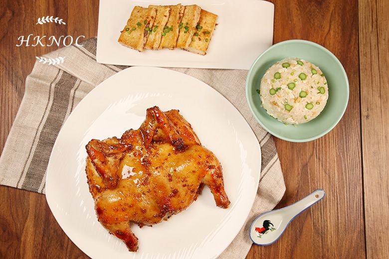 酒香桂花烤雞配蛋白魚鬆炒飯