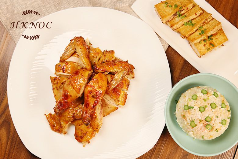 酒香桂花烤雞配蛋白魚鬆炒飯