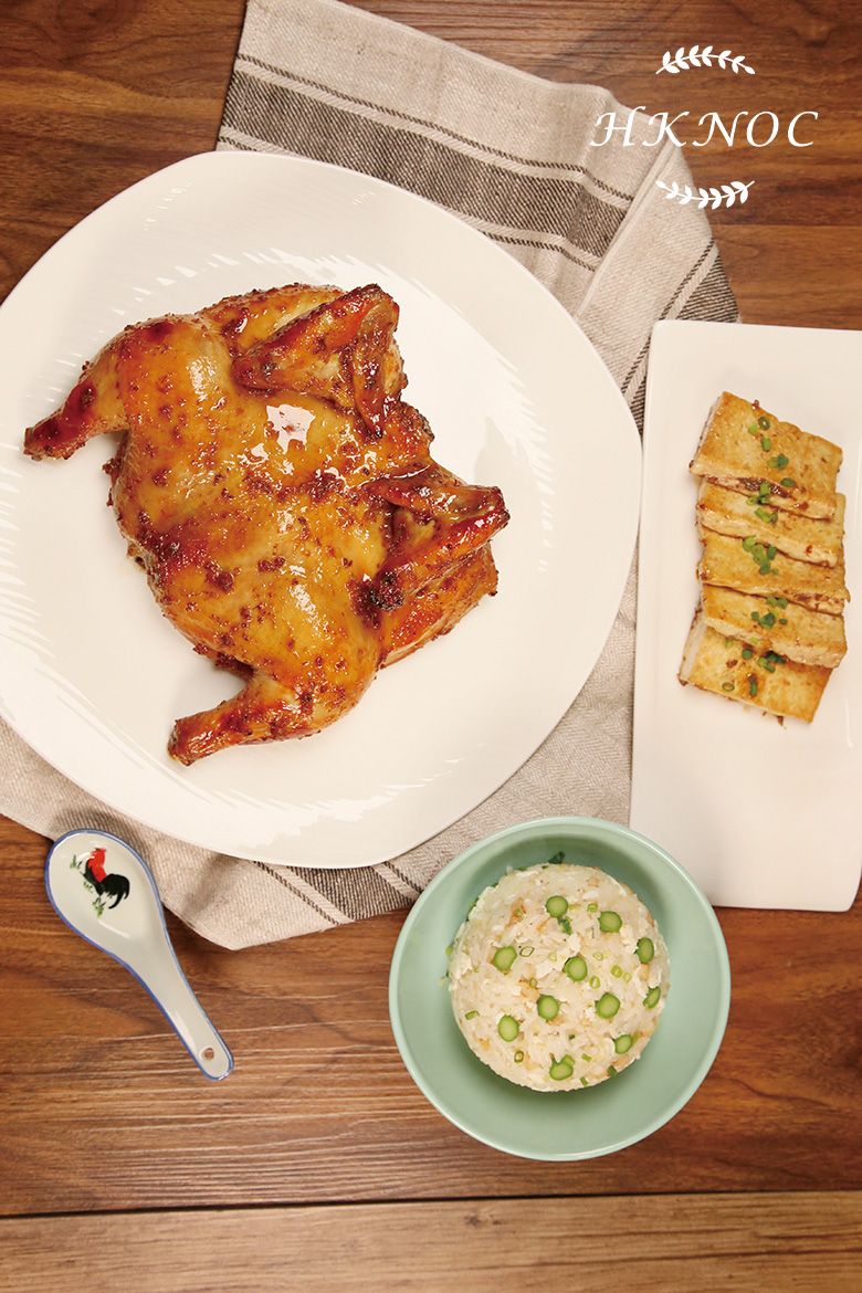 酒香桂花烤雞配蛋白魚鬆炒飯
